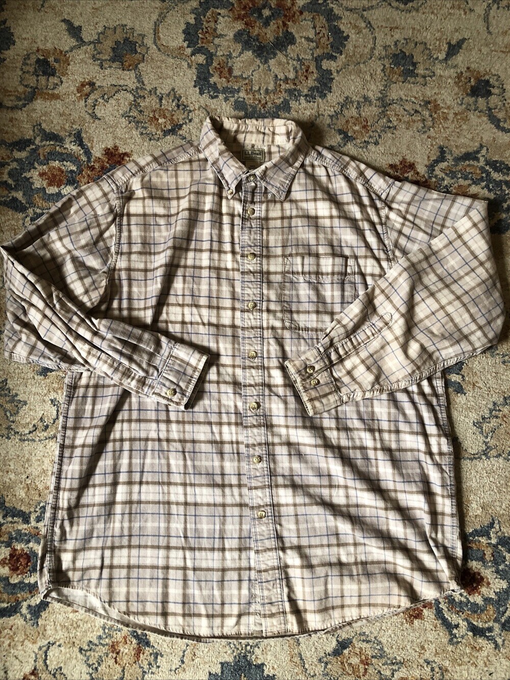 LL Bean Brown Plaid Flannel Button Up Shirt Men's XL Tall